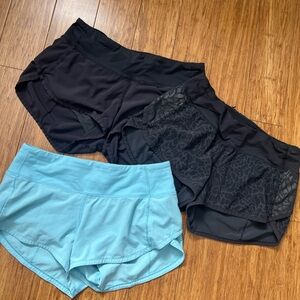lululemon athletica Black, black leopard and Light BlueAthletic Shorts.